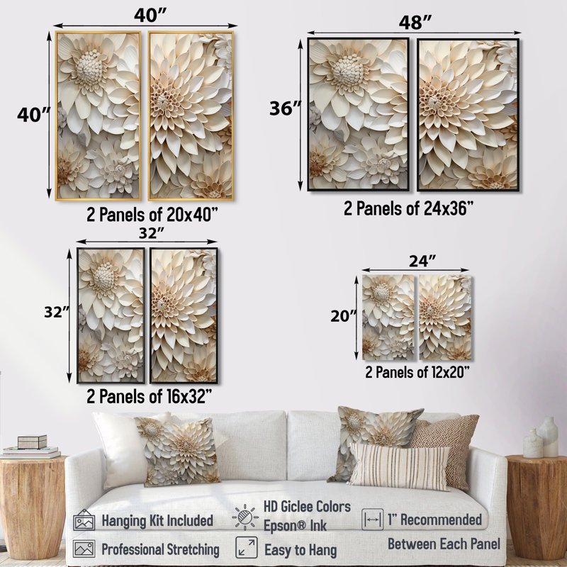 Minimalisme beige Dahlia I - art mural traditionnel, Noir, H 36 po x l 48 po, Reproduction encadrée sans passe-partout