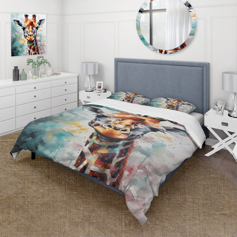 Abstract Giraffe Portrait - Animals Duvet Cover Set - Microfiber Polyester, Twin Duvet Cover + 2 Standard Shams