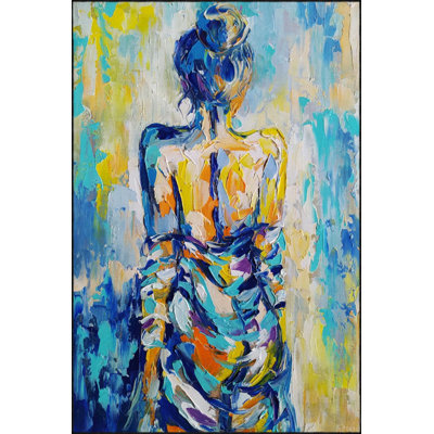 Pastel Painted Woman Themed Woven Base Machine Washable Rug