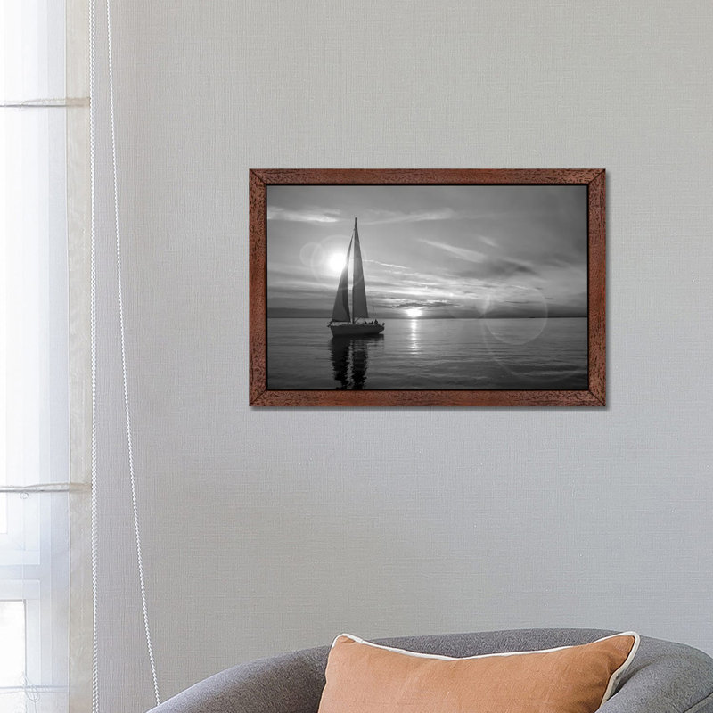 Sailboat - Print on Canvas, 66.04 cm H x 45.72 cm W, Brown Framed