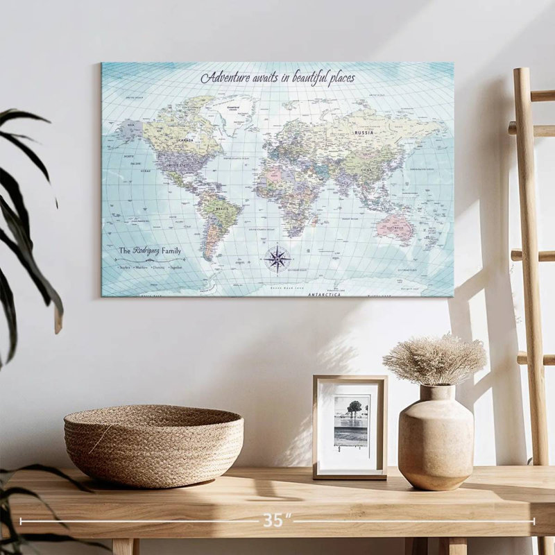 Carte du monde Personalized Places II, H 16 po x l 24 po, Oui