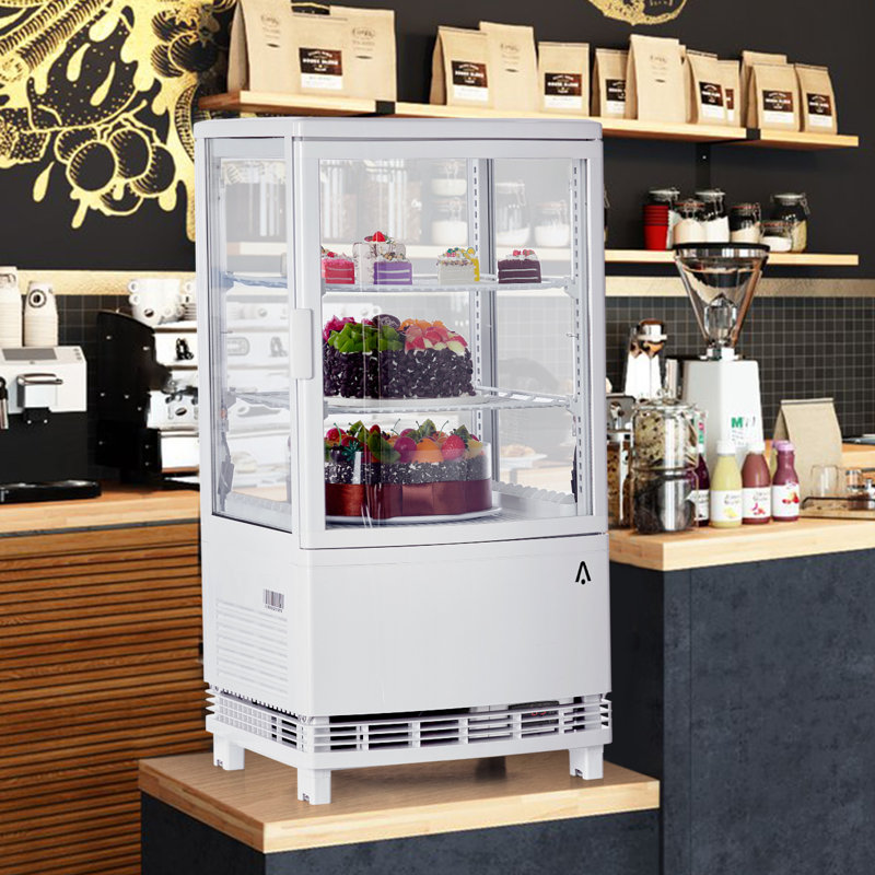 White 2.0 Cu.ft Commercial Countertop Refrigerated Display Case, Frost-Free Air-Cooled Lockable Door with Adjustable Shelves for Pastry and Cake