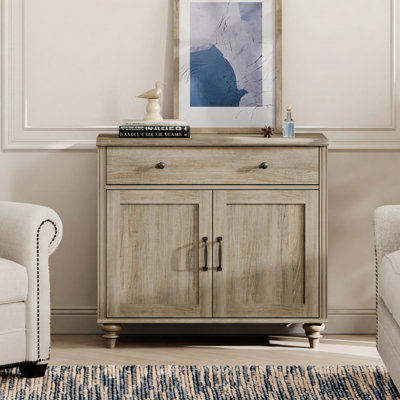 Table de bout Farmhouse avec tiroir et portes, pour chambre à coucher ou salon, gris délavé