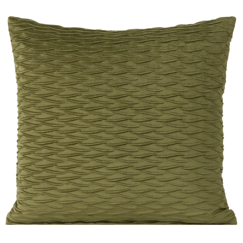 Fluctuate Pleated Velvet Throw Pillow, 16" x 16", Olive