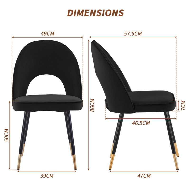 Zackery Velvet Upholstered Dining Chair Parsons, 2, Black