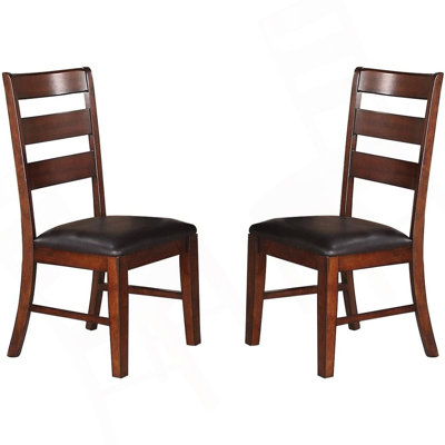 Antique Walnut Finish Solid Wood Set Of 2Pc Chairs Dining Chair Ladder Back Cushion Seats
