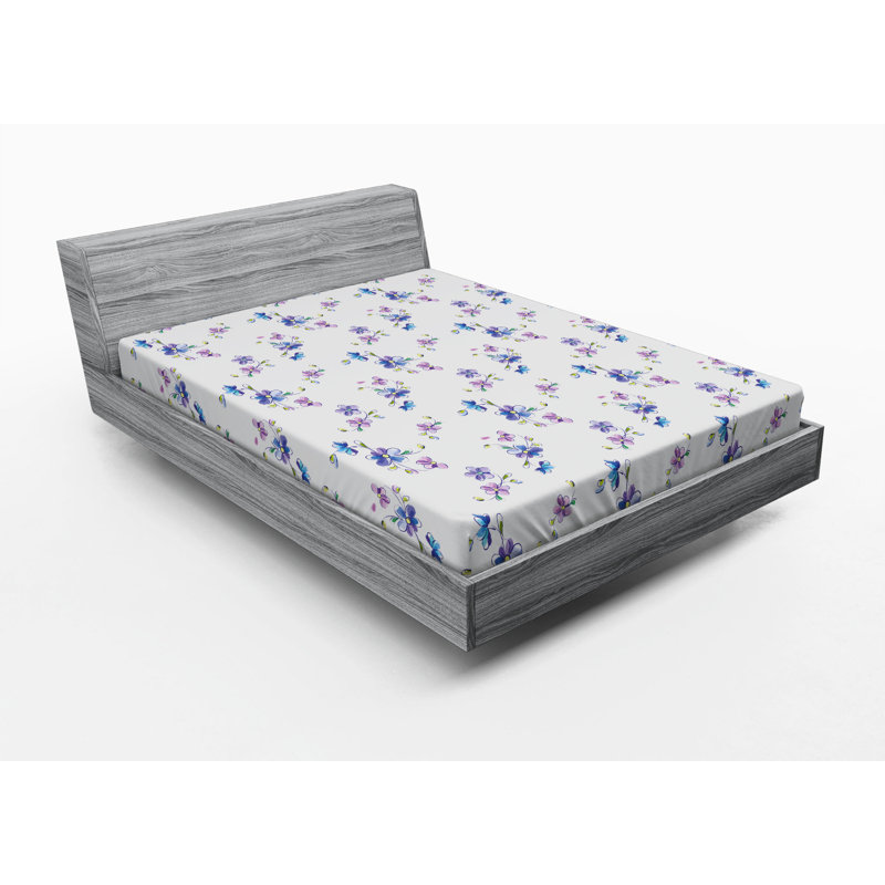 Microfiber Fitted Sheet, Full Fitted Sheet, Purple/Blue Floral 1