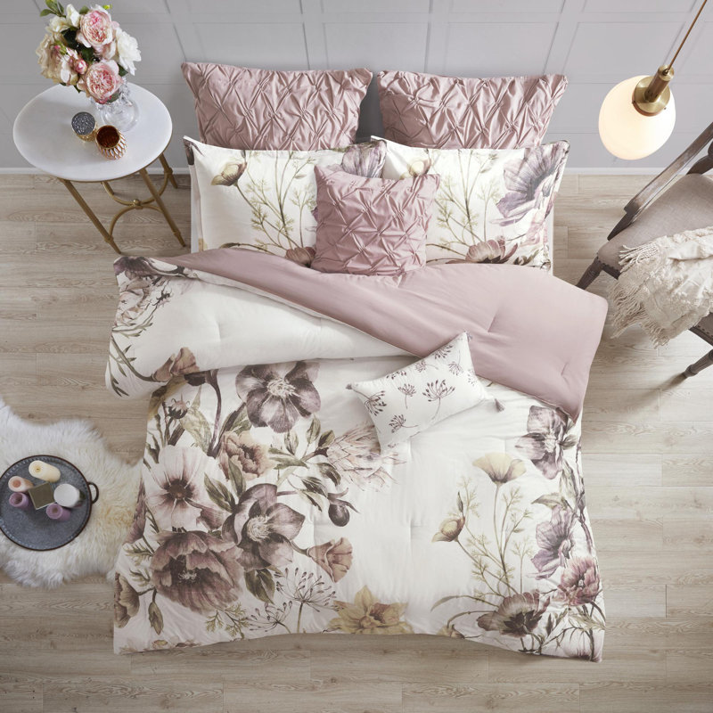 Ensemble d'édredon en coton percale 8 pièces, Rosé, Édredon grand + 7 articles supplémentaires