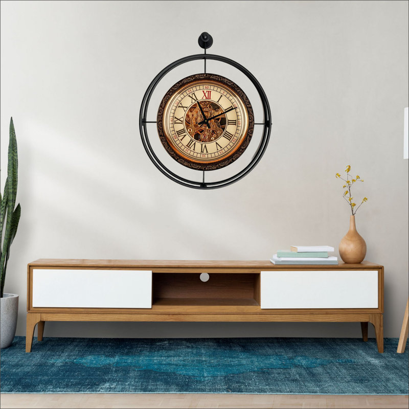 Horloge murale élégante en métal, noire, 22,8 po x 25,6 po x 2,8 po | Fabrication 100% métal, poids léger de 5,5 lb | Parfait pour le salon, le bureau et la maison, design élégant et fonctionnel