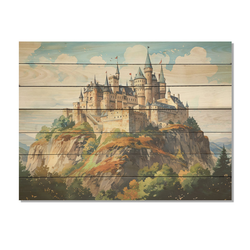French Castle Mountain Views - Châteaux sur bois, H 10 po x l 20 po