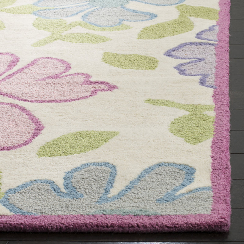 Tapis touffeté à la main ivoire / rose Claro, Rectangle de 5 pi x 8 pi
