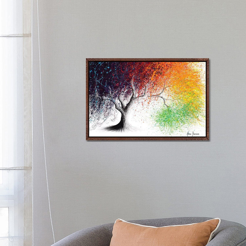 Rainbow Season Tree by Ashvin Harrison - Print on Canvas, Classic Brown Wood Framed, 66.04 cm H x 45.72 cm W