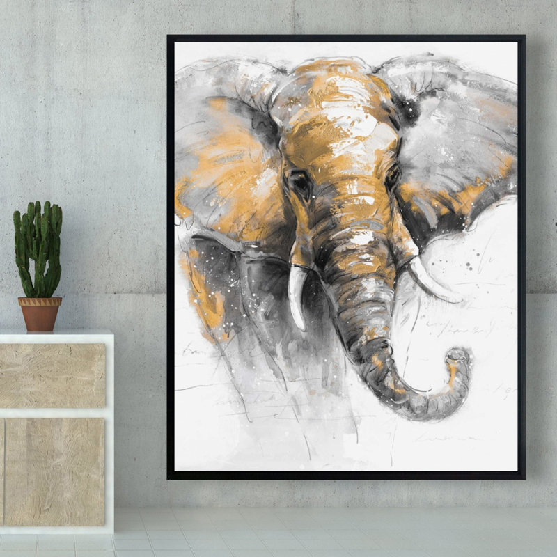 «Beautiful Golden Elephant» sur toile, H 60 po x l 48 po