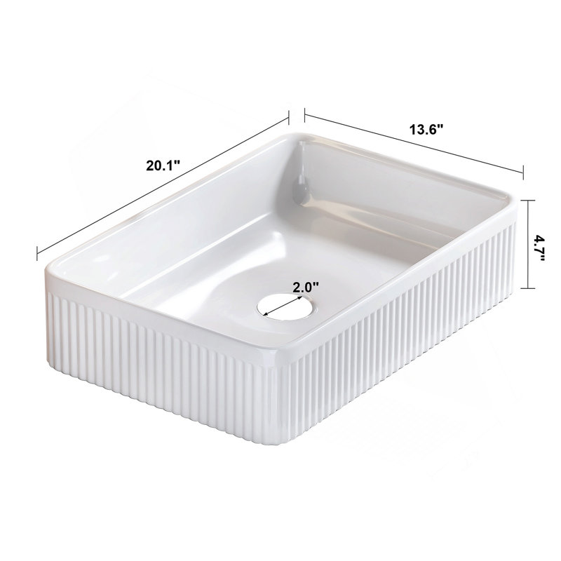 White Rectangular Ceramic Bathroom Vessel Sink with Drain Assembly