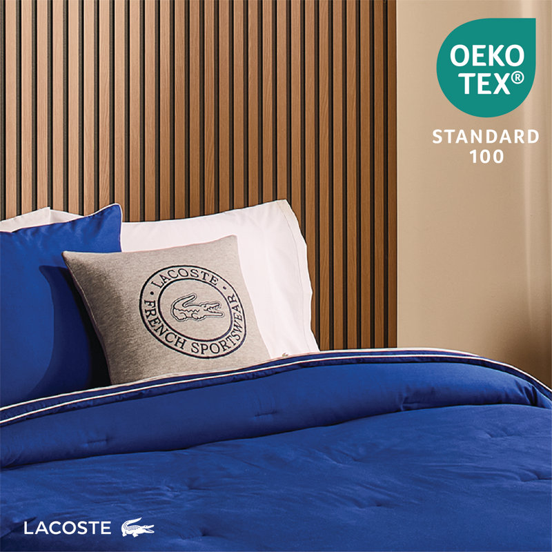 Lacoste Croc Decorative Throw Pillow, Premium Cotton Percale Cover with Microfiber Fill, Embroidered Iconic Crocodile Design, OEKO-TEX Certified, Gray, 16"x16"