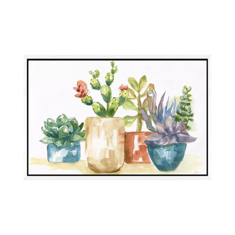 Summer Succulents I - Painting on Canvas, White Framed, 101.6 cm H x 66.04 cm W