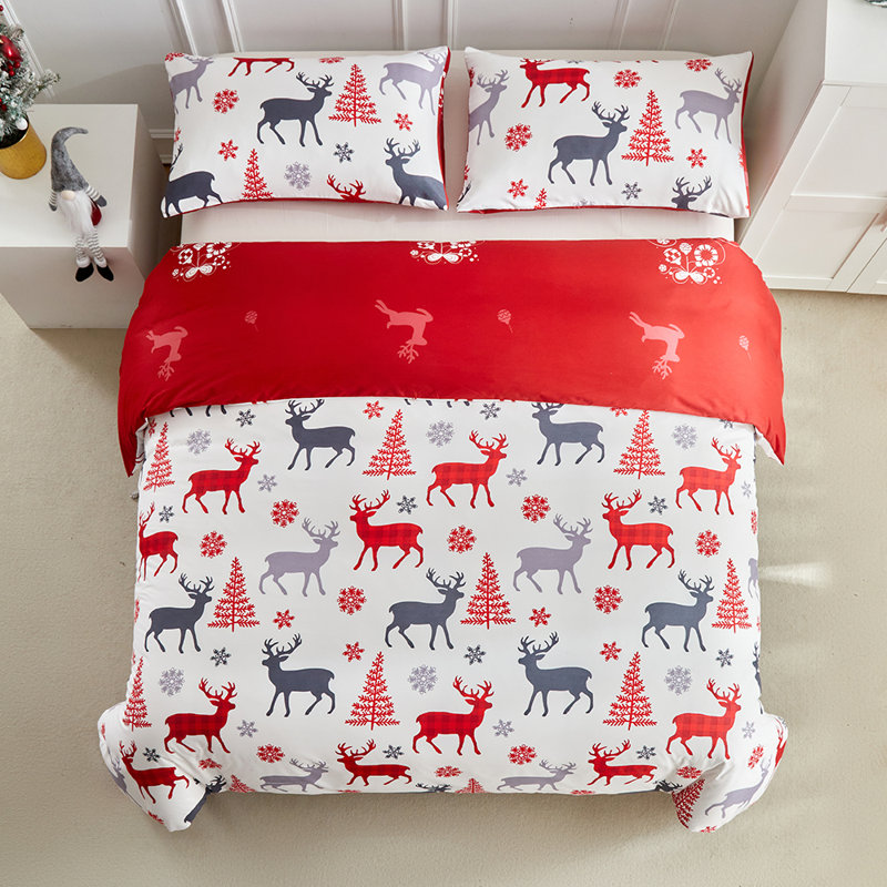 Ensemble de housse de couette de Noël imprimé flocon de neige renne, Housse de couette pour grand lit et 2 taies décor