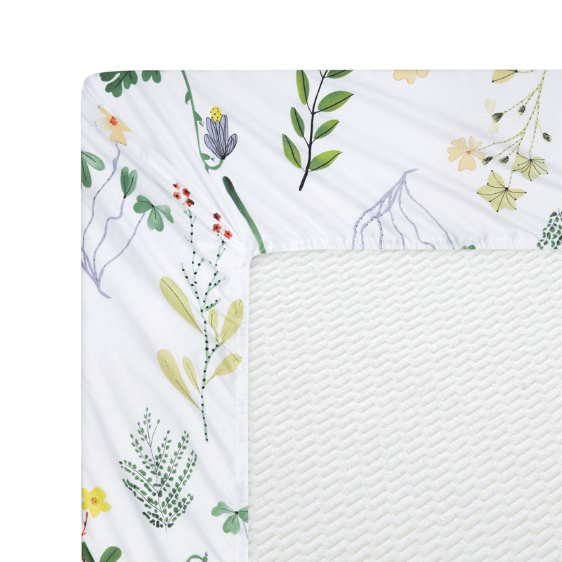 Ensemble de draps en rayonne de bambou toutes saisons 6 pièces avec 4 taies d'oreiller Marina, Vert / rouge / beige, Floral