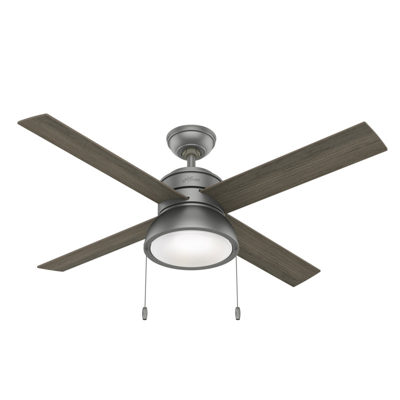 Loki 52 4 - Blade Standard Ceiling Fan with Lights and Pull Chain, Matte Silver/Light Gray Oak/Warm Gray Oak
