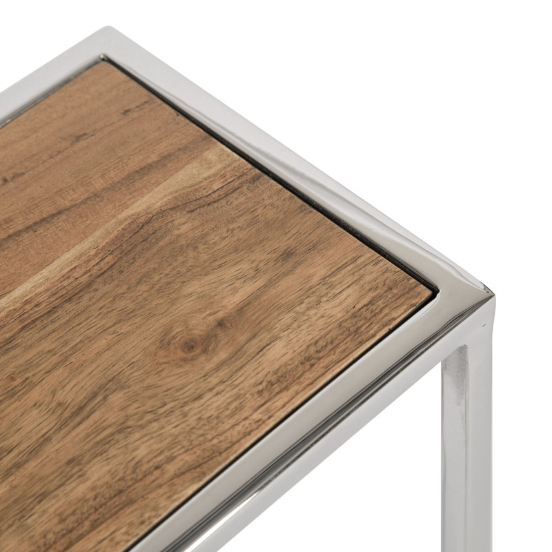 Marisol End Table, Brown Wood Top/Silver Base