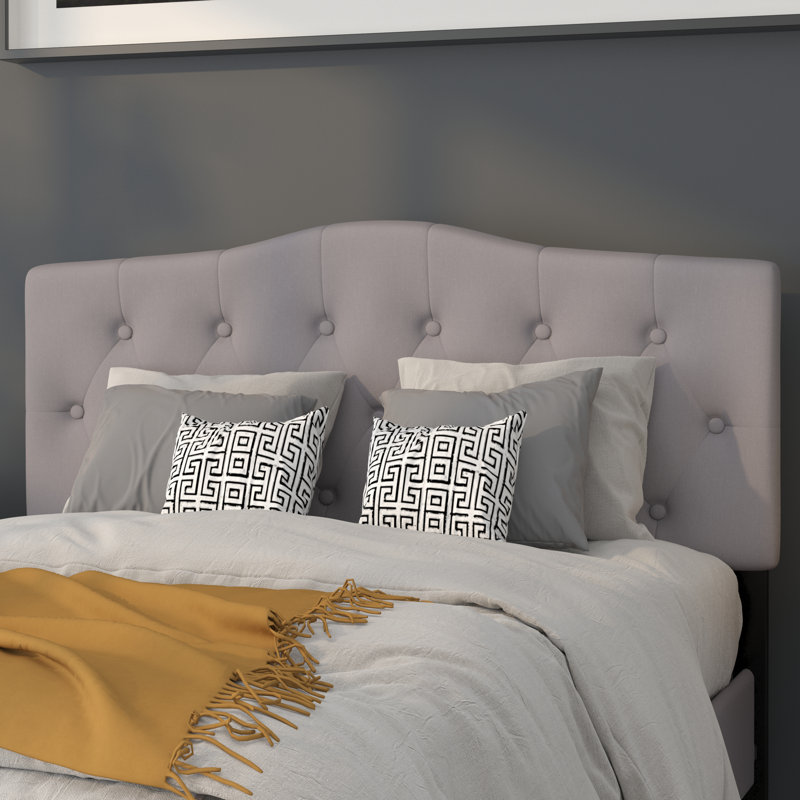 Ciriaca Arched Button Tufted Upholstered Headboard, Full, Light Gray