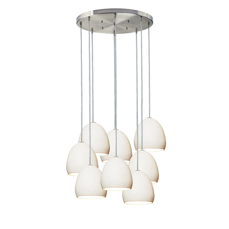 Lustre géométrique en argile 8 lumières, H 108 po x l 22 po x P 22 po, Blanc, Nickel