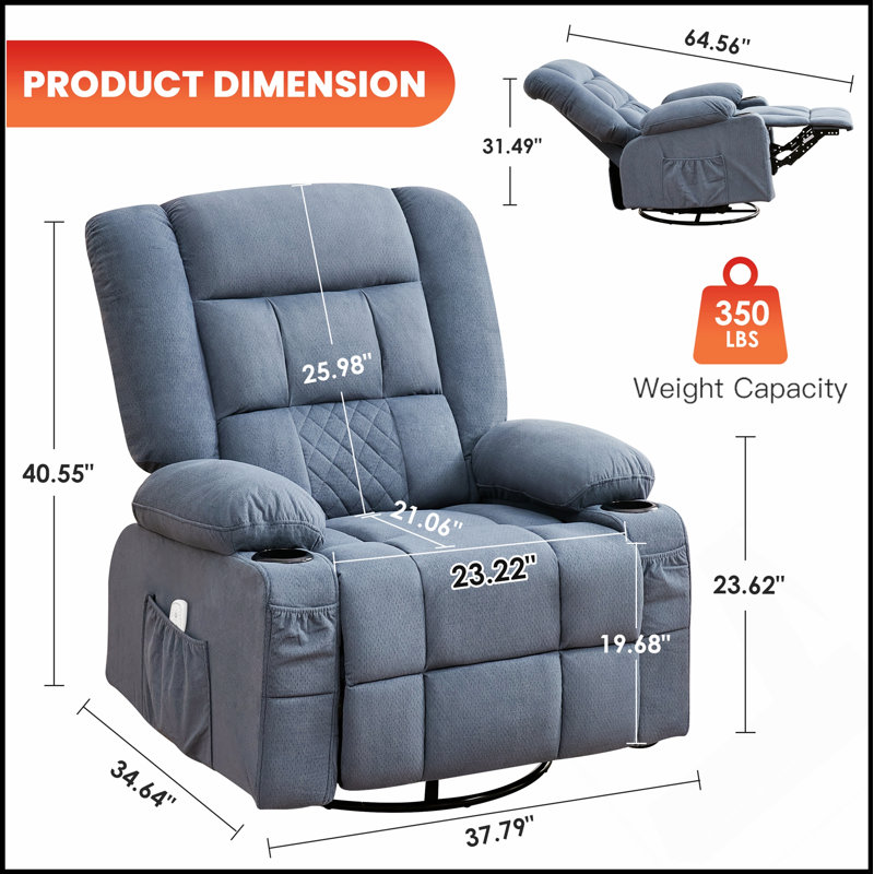 Kneading Massage Rocker Recliner Chair With 4-Point 3D Kneading, Heat, And Multiple Relaxation Features For Living Room, Blue