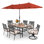 Ensemble de salle à manger rectangulaire pour 6 personnes 60 "avec coussins et parasol Leonard
