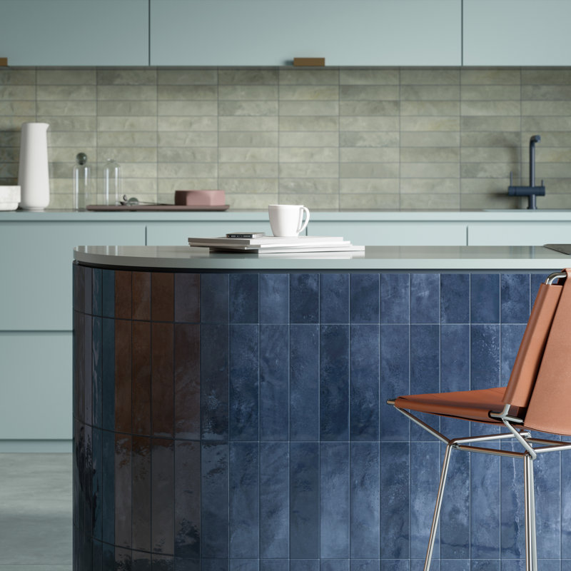 Miniature Soda 2.5" x 9.5" Zellige Porcelain Italian Tiles, Navy Blue