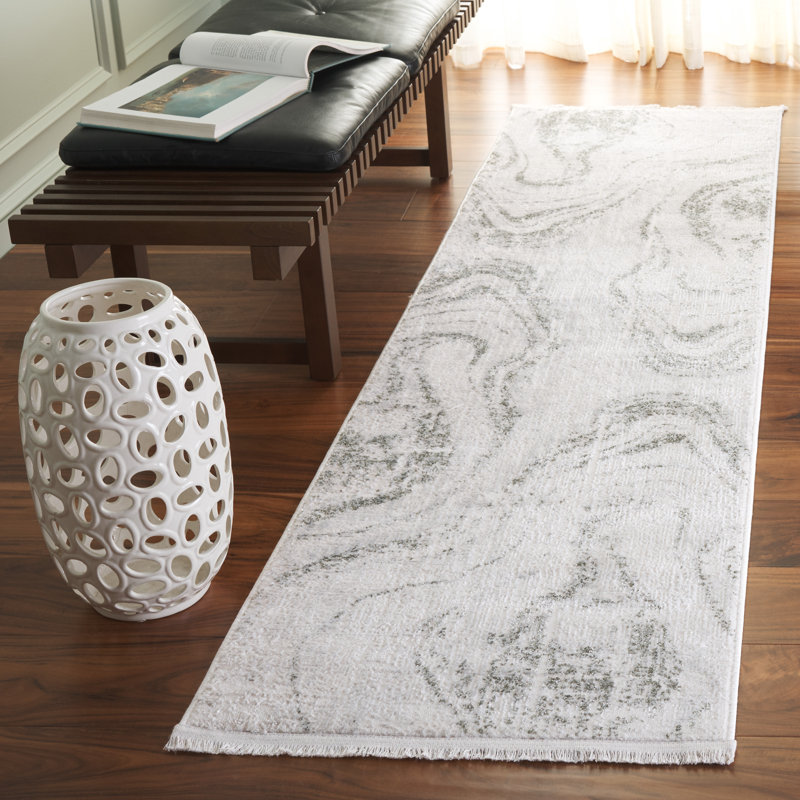 Tapis vert / ivoire Geonwoo 590, Tapis de couloir 2 pi 2 po x 8 pi