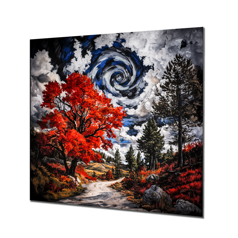 «Autumn Forest Pathway In Summer II», impression d'art mural en métal paysage, 16" H x 16" W