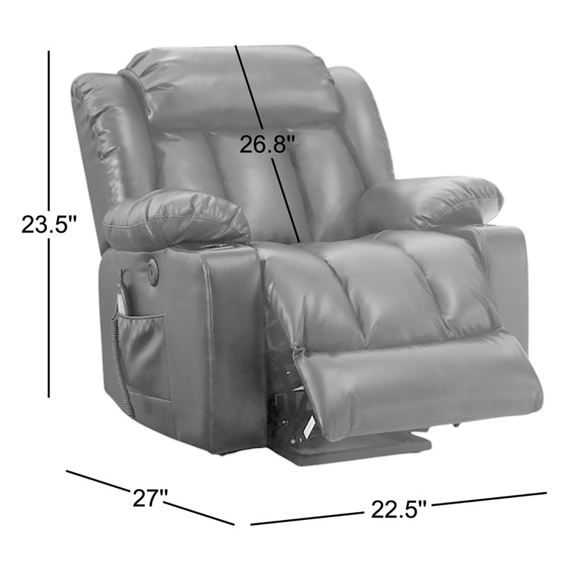 Grand fauteuil inclinable électrique avec massage et chaleur pour personnes âgées, Similicuir noir