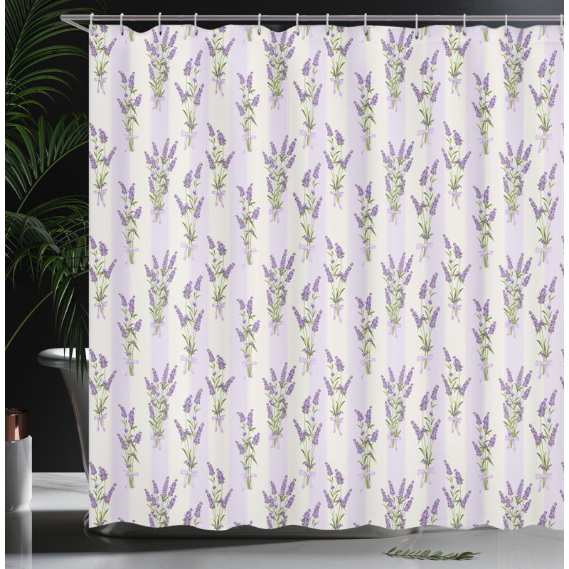 Rideau de douche à rayures et fleurs, H 84 po x l 69 po
