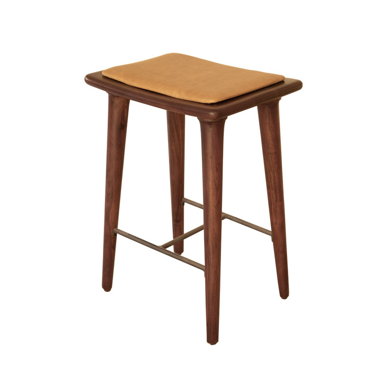 Chaise de bar 24 po en bois massif brun et cuir