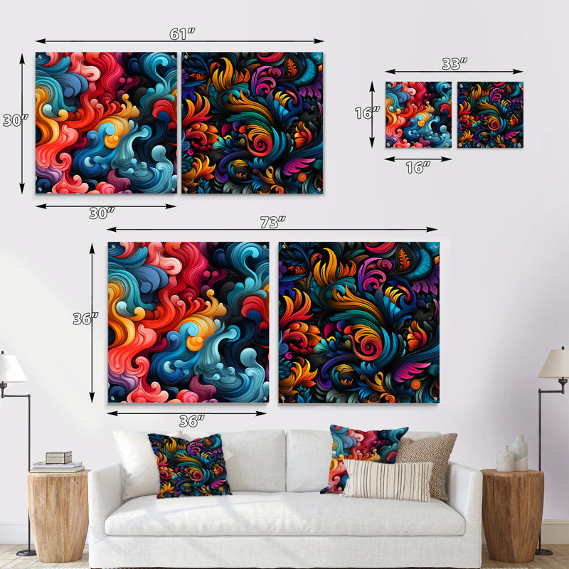 Conlley - Ensemble de 2 art mural abstrait en acrylique sur verre, H 16 po x l 33 po