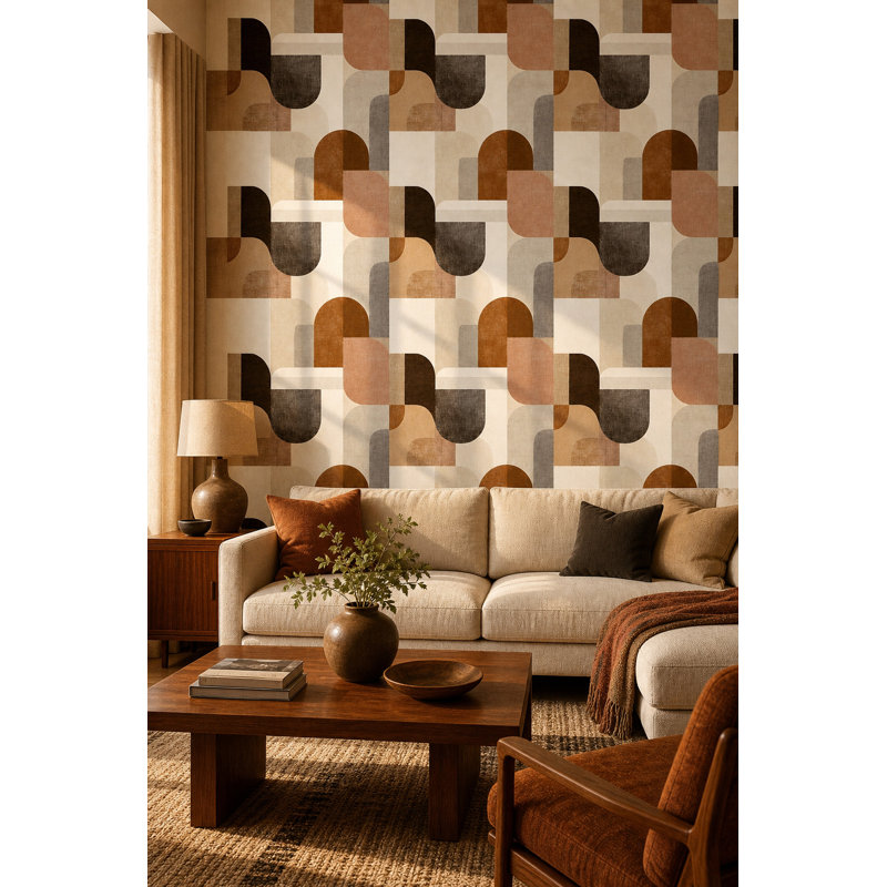 Papier peint à motif géométrique amovible Mid Mid Century, Textured Non-Pasted