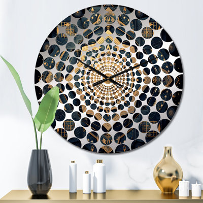 Geometric Mandala In Gold And Nova Blue II - Boho Mandala Wall Clock