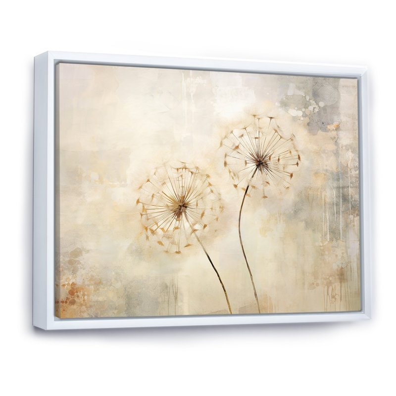 Pissenlit en sourdine - art mural pissenlit, H 30 po x l 40 po x P 1,5 po, Cadre flottant blanc