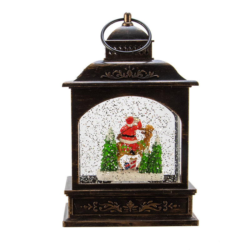 Winter Elegance LED Santa & Reindeer Glitter Motion Resin Sculpture