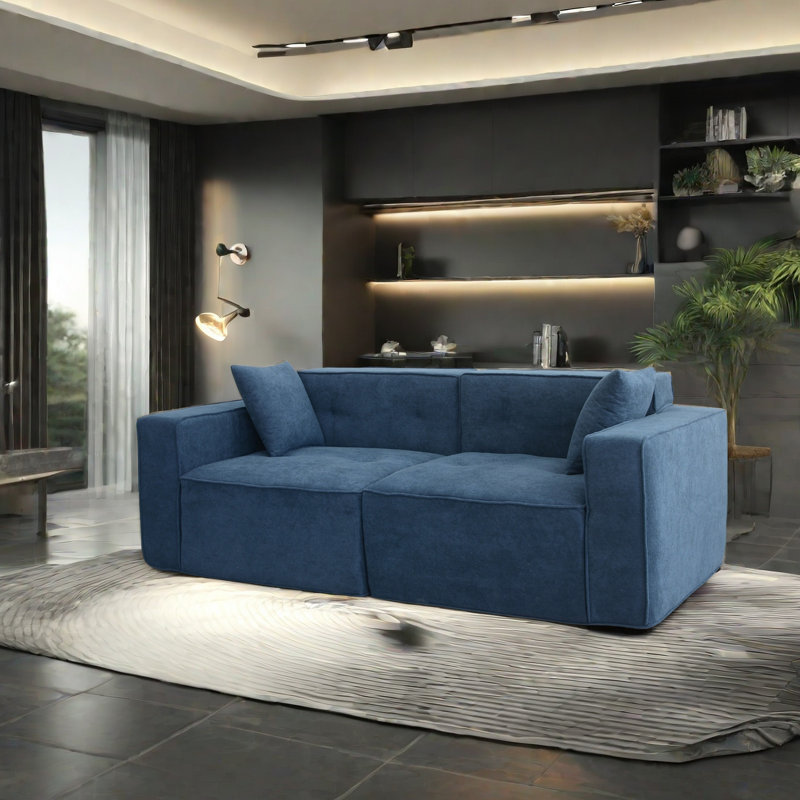 Canapé confortable à compression en velours avec coussin moelleux pour la détente, Blue