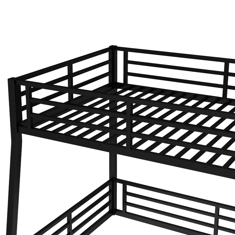 Lit superposé au-dessus de grand lit double en métal noir pour les adolescents et les adultes - espace, calme, cadre, sommeil facile à assembler, installation rapide