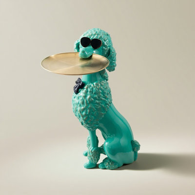 Modern Poodle Resin Metal Tray Storage Floor Decor Item