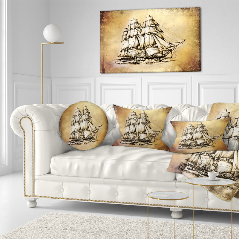 Déplacement d'un vieux voilier - oreiller imprimé Sea & Shore, 16 po x 1 po, Coussin décoratif