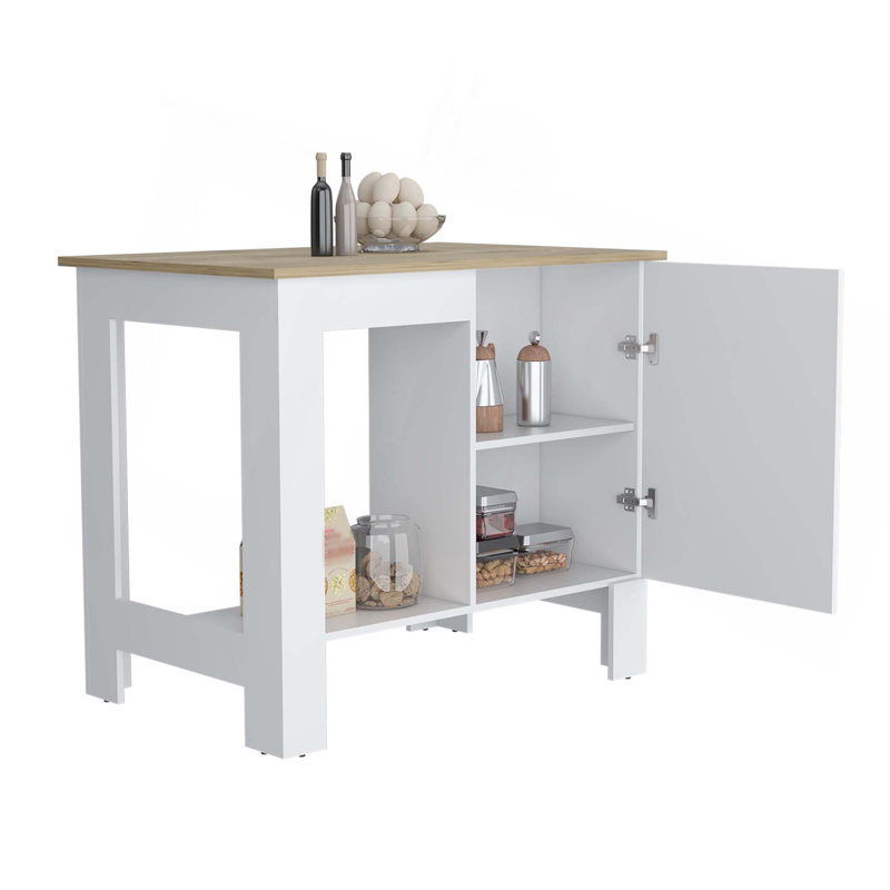 Îlot de cuisine Atenea, armoire simple porte, tablette blanc / Macadamia