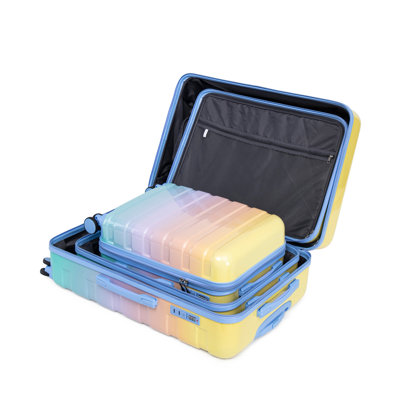 Ensemble de 3 valises rigides en polycarbonate avec roulettes (20 "/ 24" / 28 ") - bleu et jaune