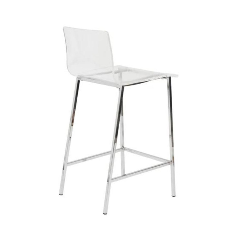 Alilia Counter Stool with Metal Frame, Clear/Silver