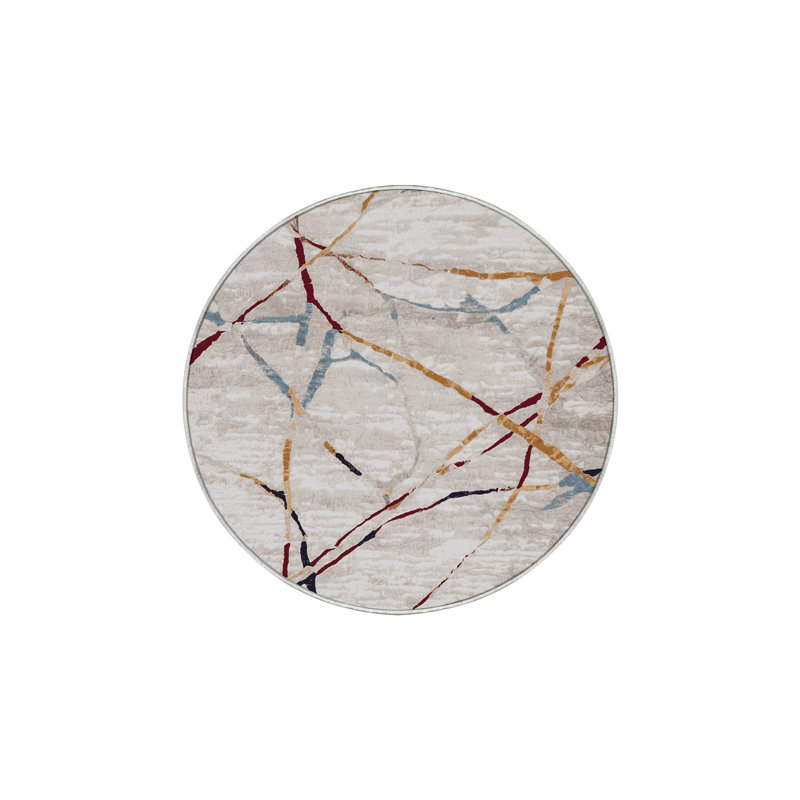 Tapis beige lavable à la machine, Rond 5 pi
