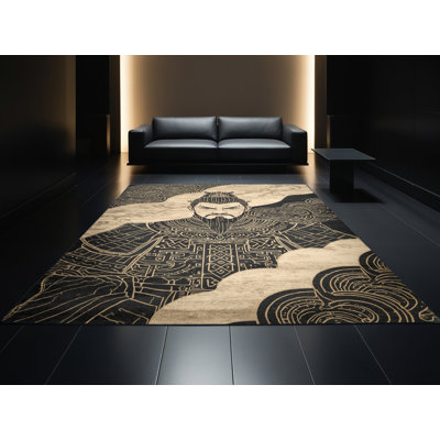 Tapis oriental moelleux et moelleux de style oriental classique Dunton Genghis - noir