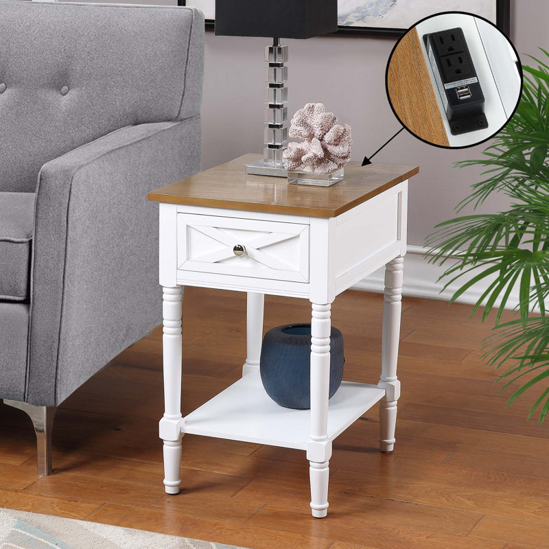 Lirette 25" Tall End Table with 1 Drawer and Built in Outlets, Espresso