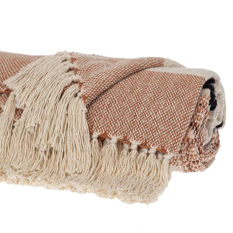 Jeté en coton tissé à rayures bleu et ivoire HomeRoots 50 "X 60", Brown Striped
